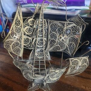 Vintage brass filigree wire sailing shop 6.5"